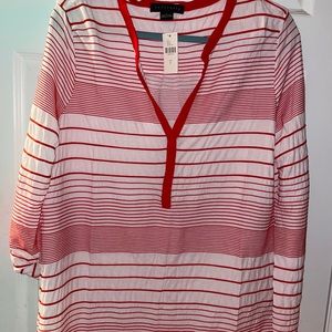 Anthropologie Sanctuary Women Top Size Large Red White Roll Tab Striped Shirt